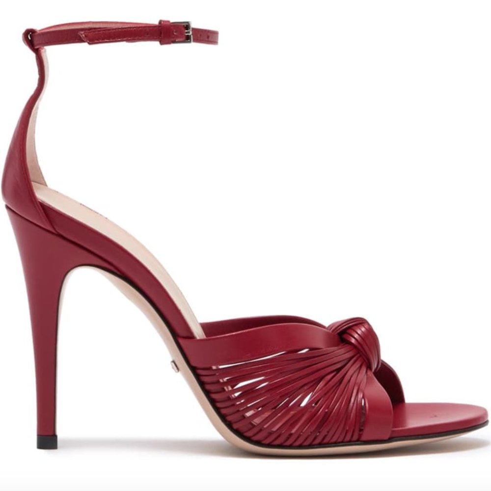 Gucci Red Crawford Leather Knot Stiletto Sandals